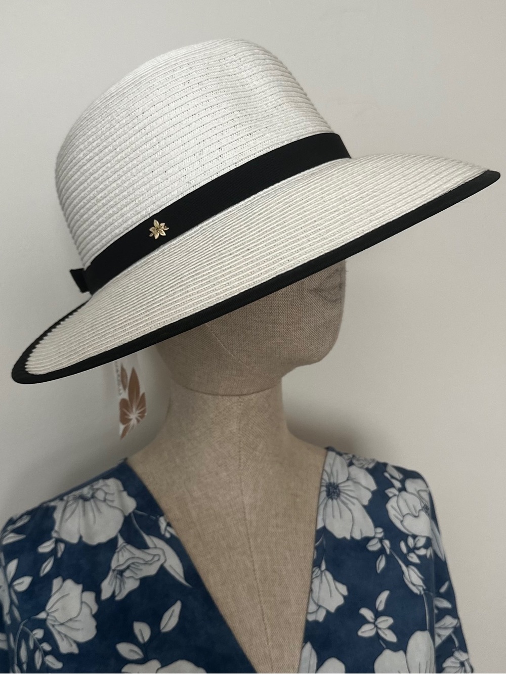 Capelli Straworld White Wide-Brim Hat with Black Trim